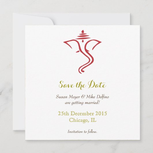 Trouwdatum opslaan rode gouden Ganpati Ganesha hin Save The Date (Voorkant)