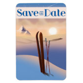 Trouwdatum Opslaan Vintage Ski Magneet (Verticaal)