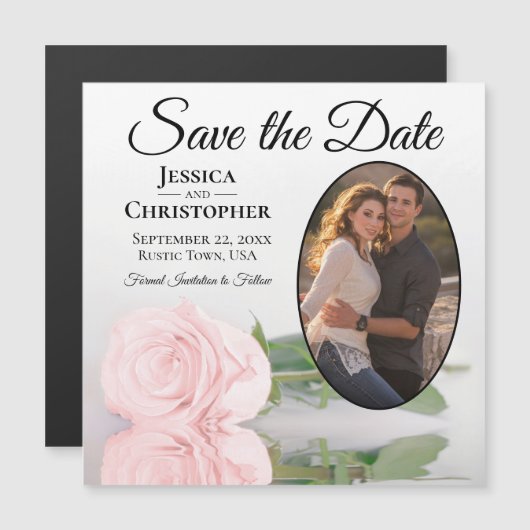 Trouwdatum Roze Roos Foto Magneet Bespaar de Datum (Voorkant / Achterkant)