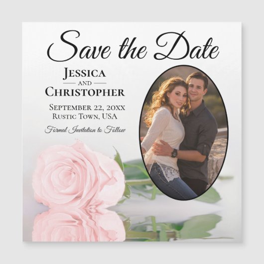 Trouwdatum Roze Roos Foto Magneet Bespaar de Datum (Voorkant)