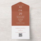 Trouwdatum terracotta QR-code monogram All In One Uitnodiging (Binnen)