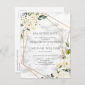 Trouwdatum Uitstel Witte Bloemen Geometrisch Aankondigingskaart (Voorkant / Achterkant)