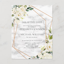 Trouwdatum Uitstel Witte Bloemen Geometrisch Aankondigingskaart