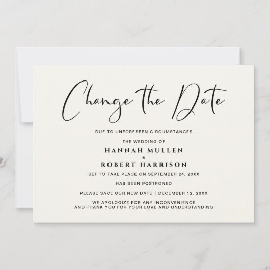 Trouwdatum Wijzig de Datum Uitstel Licht Crème Aankondiging (Voorkant)