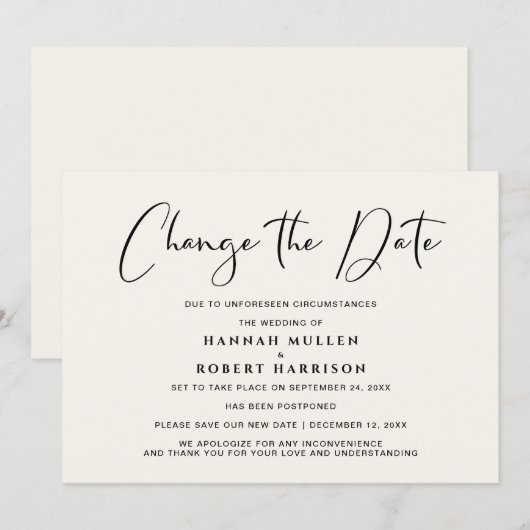 Trouwdatum Wijzig de Datum Uitstel Licht Crème Aankondiging (Voorkant / Achterkant)