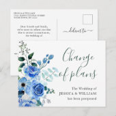 Trouwdatum Wijzigen Blauwe Blush Rozen Briefkaart (Voorkant / Achterkant)