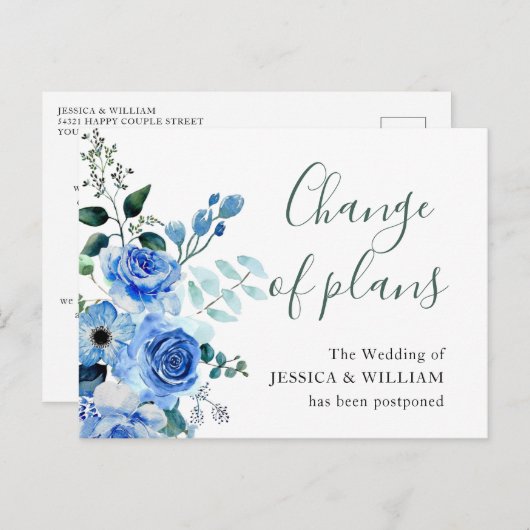 Trouwdatum Wijzigen Blauwe Blush Rozen Briefkaart (Voorkant / Achterkant)