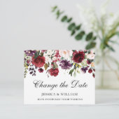 Trouwdatum Wijzigen Burgundy Blush Rozen Briefkaart (Staand voorkant)