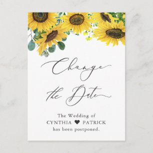 Trouwdatum Wijzigen Elegante Zonnebloem Script Briefkaart