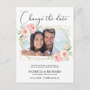 Trouwdatum Wijzigen Roze Bloem Foto Briefkaart