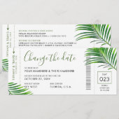 Trouwdatum Wijzigen Tropisch Palm Instapkaart Aankondiging (Voorkant / Achterkant)
