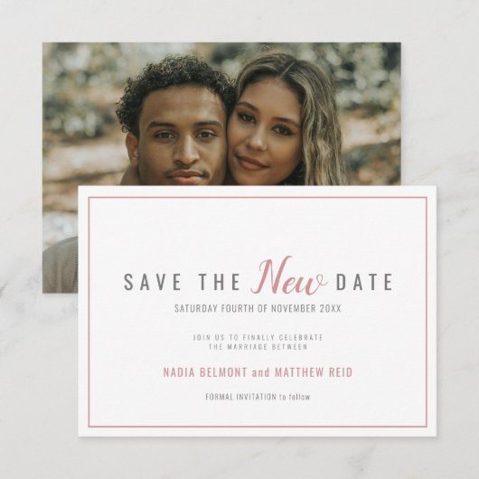 Trouwdatum wijziging save the new date dusky rose (Voorkant / Achterkant)