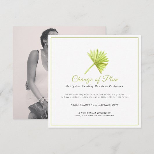 Trouwdatum wijziging uitgesteld palmblad save the date (Voorkant / Achterkant)