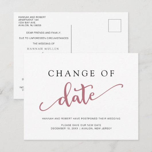 Trouwdatum Wijziging Uitstel Roos Zwart Aankondigingskaart (Voorkant / Achterkant)