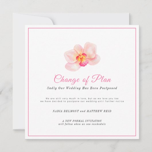 Trouwdatum wijziging van plan uitgesteld orchidee save the date (Voorkant)