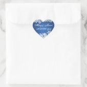 Trouwdatum Winter Sneeuwvlokken Blauw Sapphire Hart Sticker (Tas)