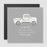 Trouwdatum witte oldtimer vrachtwagen