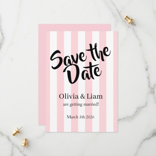 Trouwdatumaankondigingen! Roze Streep Save The Date (Voorkant / Achterkant in situ)