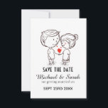 Trouwdatumkaart met Tekening van Lief Couple Save The Date<br><div class="desc">Cute save the date kaart met geïllustreerd paar in liefde.</div>