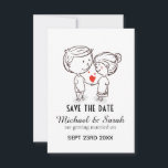 Trouwdatumkaart met Tekening van Lief Couple Save The Date<br><div class="desc">Cute save the date kaart met geïllustreerd paar in liefde.</div>