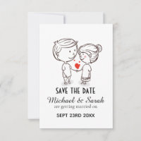 Trouwdatumkaart met Tekening van Lief Couple