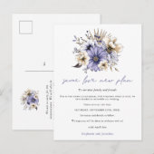 Trouwde Liefde Nieuwe Plan Datum Paarse Bloemen Aankondigingskaart (Voorkant / Achterkant)