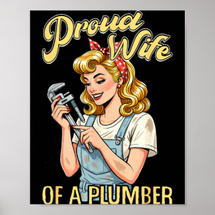 Trouwde loodgieter illustratie met blauwe kraag poster