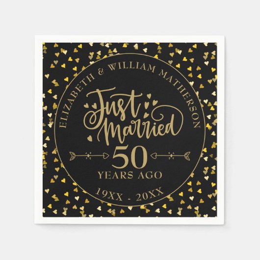 Trouwde net 50ste verjaardag Zwart en Goud Servet (Voorkant)