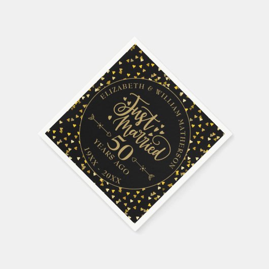 Trouwde net 50ste verjaardag Zwart en Goud Servet (Hoek)