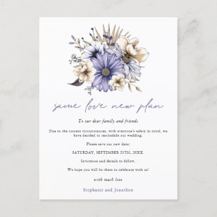 Trouwde Same Love Nieuwe Plan Datum Paarse Bloemen Aankondigingskaart