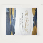 Trouwdecoratie | Blauw Aquarel Abstract Verguld Wandkleed (Voorkant (horizontaal))