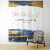 Trouwdecoratie | Blauw Aquarel Abstract Verguld Wandkleed (In situ)