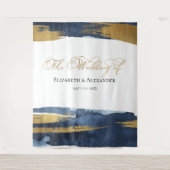 Trouwdecoratie | Blauw Aquarel Abstract Verguld Wandkleed (Voorkant)