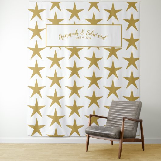 Trouwdecoratie, foto rekwisiet, op maat goud & wit wandkleed (In situ)