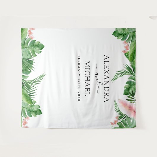 Trouwdecoratie - Tropisch Bloemstuk Fotohokje Wandkleed (Voorkant (horizontaal))