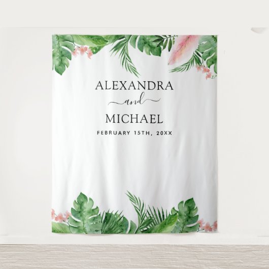 Trouwdecoratie - Tropisch Bloemstuk Fotohokje Wandkleed (Voorkant)