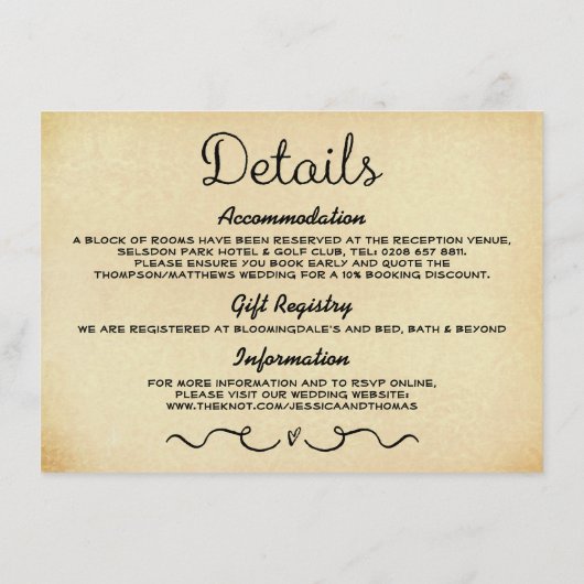 Trouwdetail Insert Kaart |  Antiek (Achterkant)