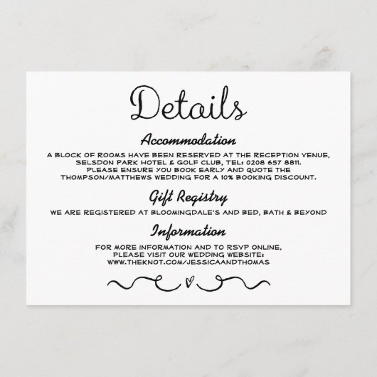 Trouwdetail Insert Kaart | Modern zwart-wit (Achterkant)