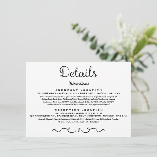 Trouwdetail Insert Kaart | Modern zwart-wit (Staand voorkant)