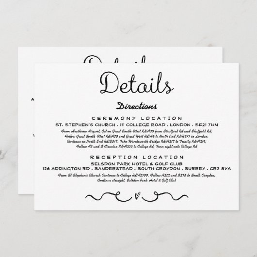 Trouwdetail Insert Kaart | Modern zwart-wit (Voorkant / Achterkant)