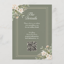 Trouwdetailkaart in saliegroen – Elegante QR-code  Informatiekaartje