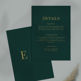 Trouwdetailkaart met smaragdgroen monogram kaart
