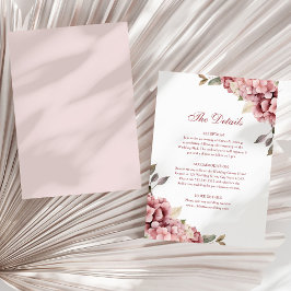 Trouwdetailkaart met stoffige roze hortensia kaart