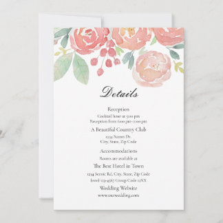 Trouwdetailkaart met waterverf bloemen in roze kor save the date
