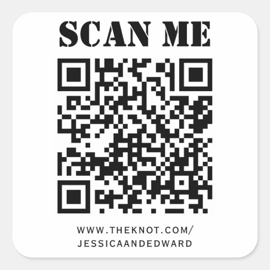 Trouwdetails Aangepaste QR-code Zwart Minimaal Vierkante Sticker (Voorkant)