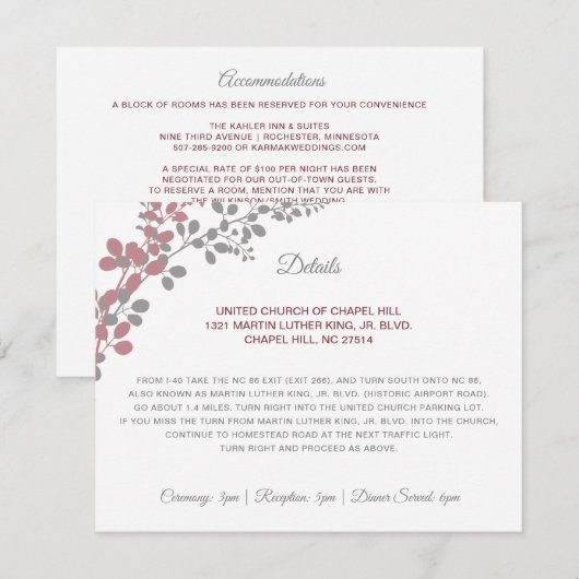 Trouwdetails Baby's Breath Dusty Roos Insert Informatiekaartje (Voorkant / Achterkant)