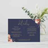 Trouwdetails en informatie in het Navy en Goud Blo Kaart (Staand voorkant)