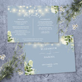 Trouwdetails en informatie in stoffig blauw groen kaart