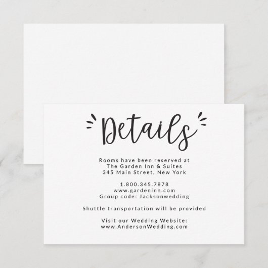 Trouwdetails en Informatie over Accommodatiekaart Kaart (Voorkant / Achterkant)