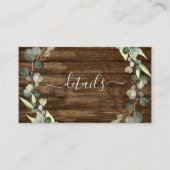 Trouwdetails Eucalyptus Rustiek Hout Groen Visitekaartje (Voorkant)